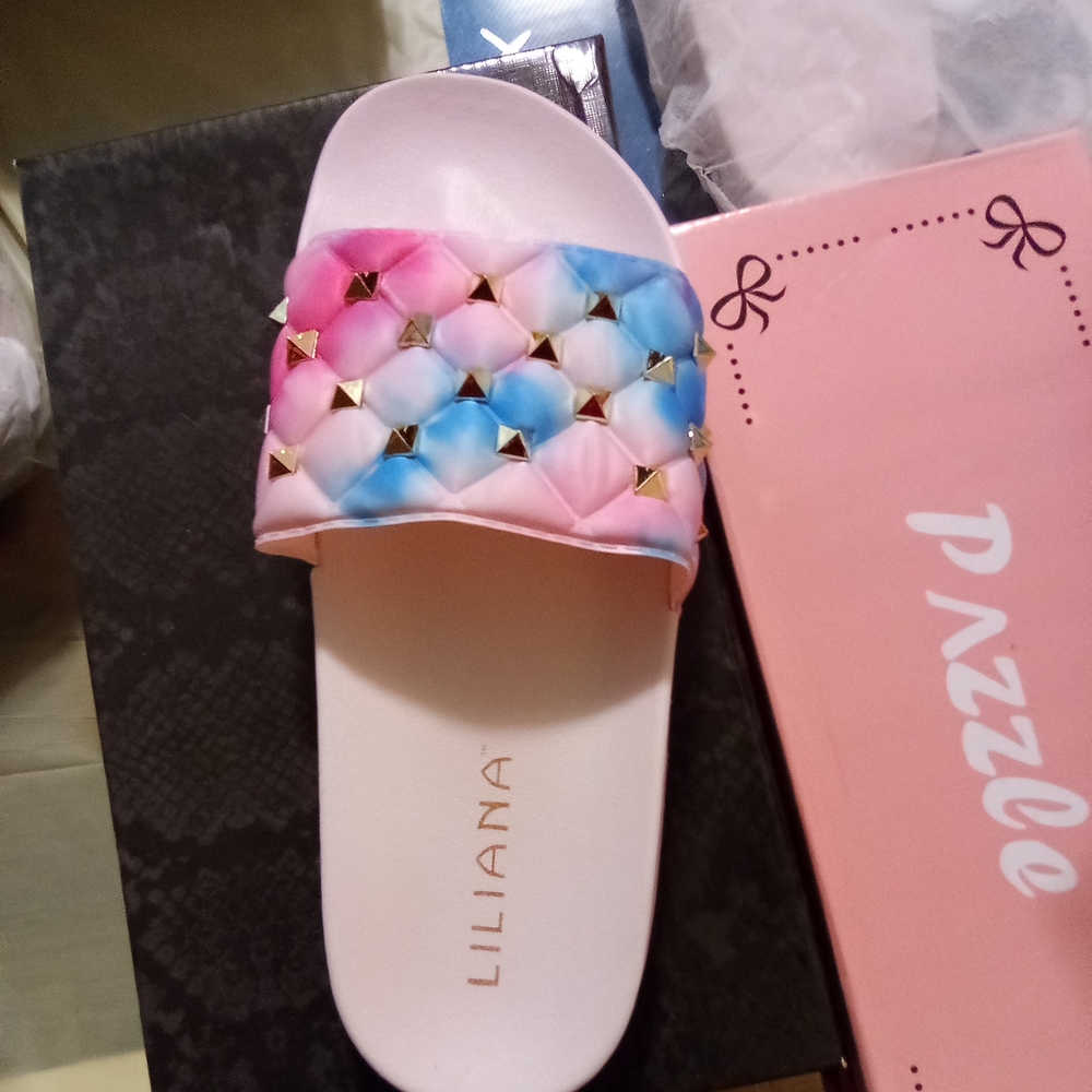 Liliana Multicolor Braided Sandals with Gold Studs